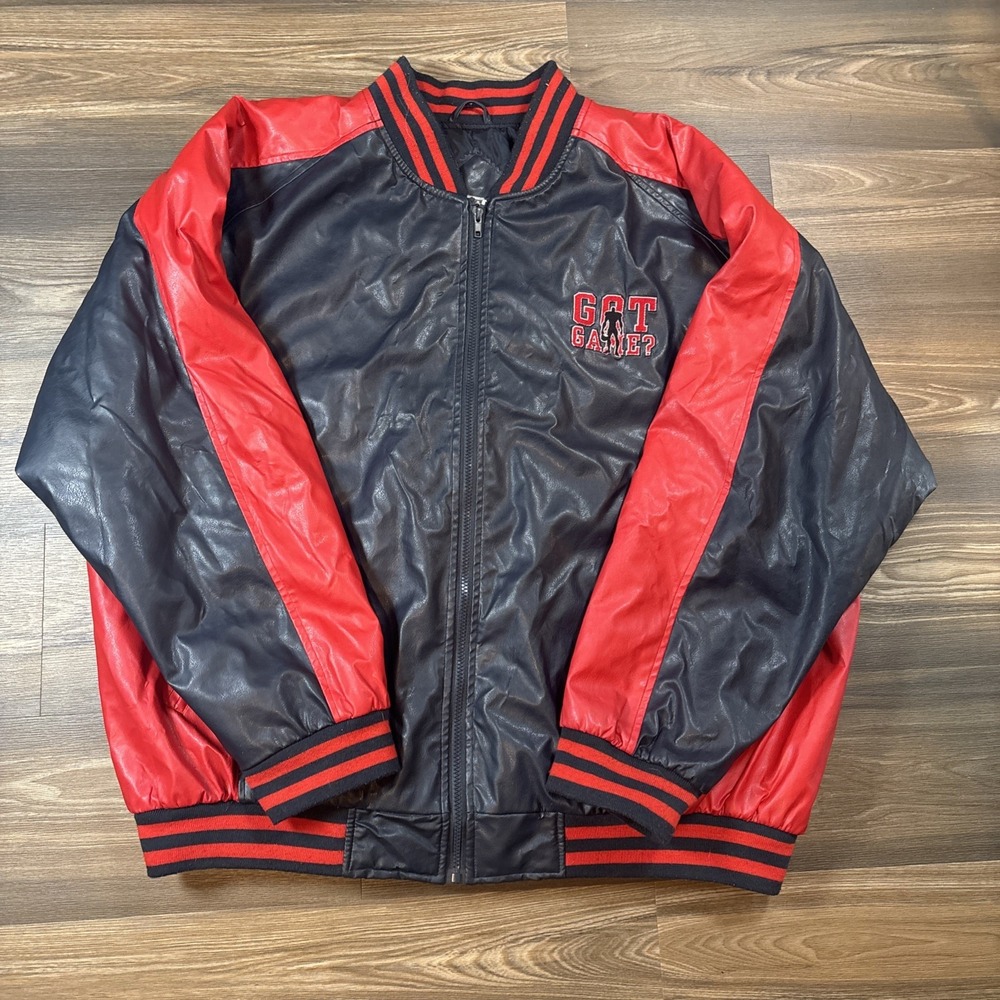 Steve & Barry's 'Got Game?' Embroidered Faux Leather Bomber Jacket Size 3XL